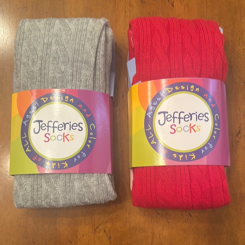 NWT Jefferies Cable Tights - Red and Gray Heather / 6-8 yrs